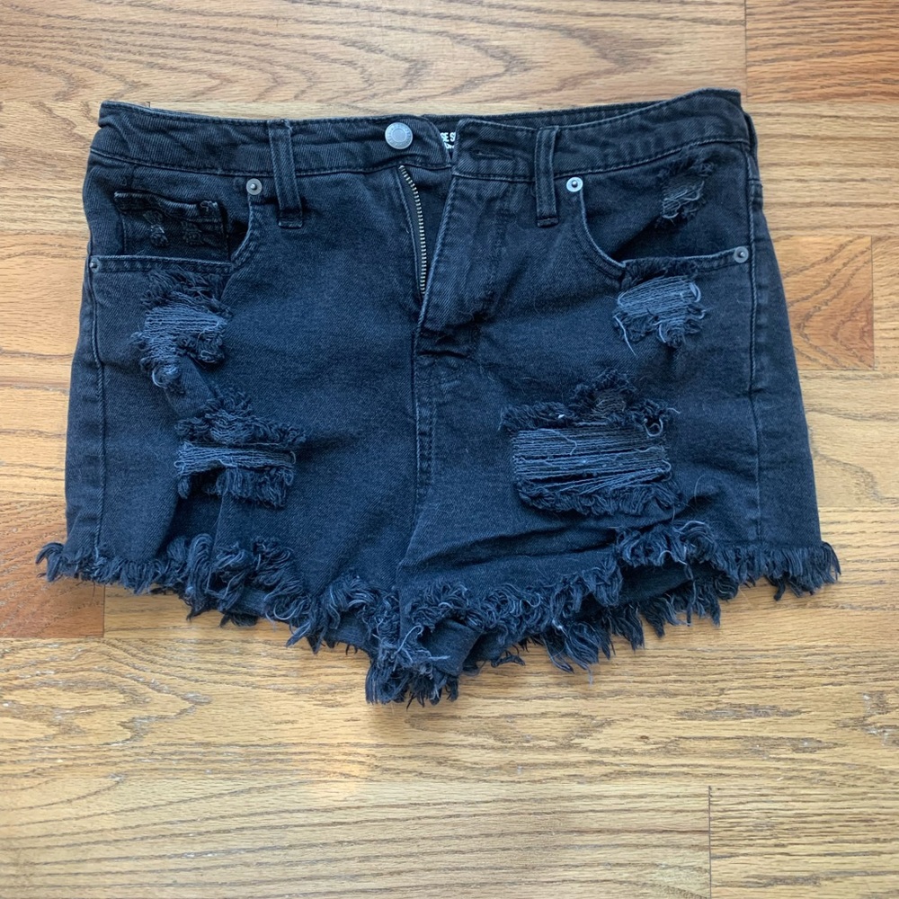 Black high rise distressed shorts